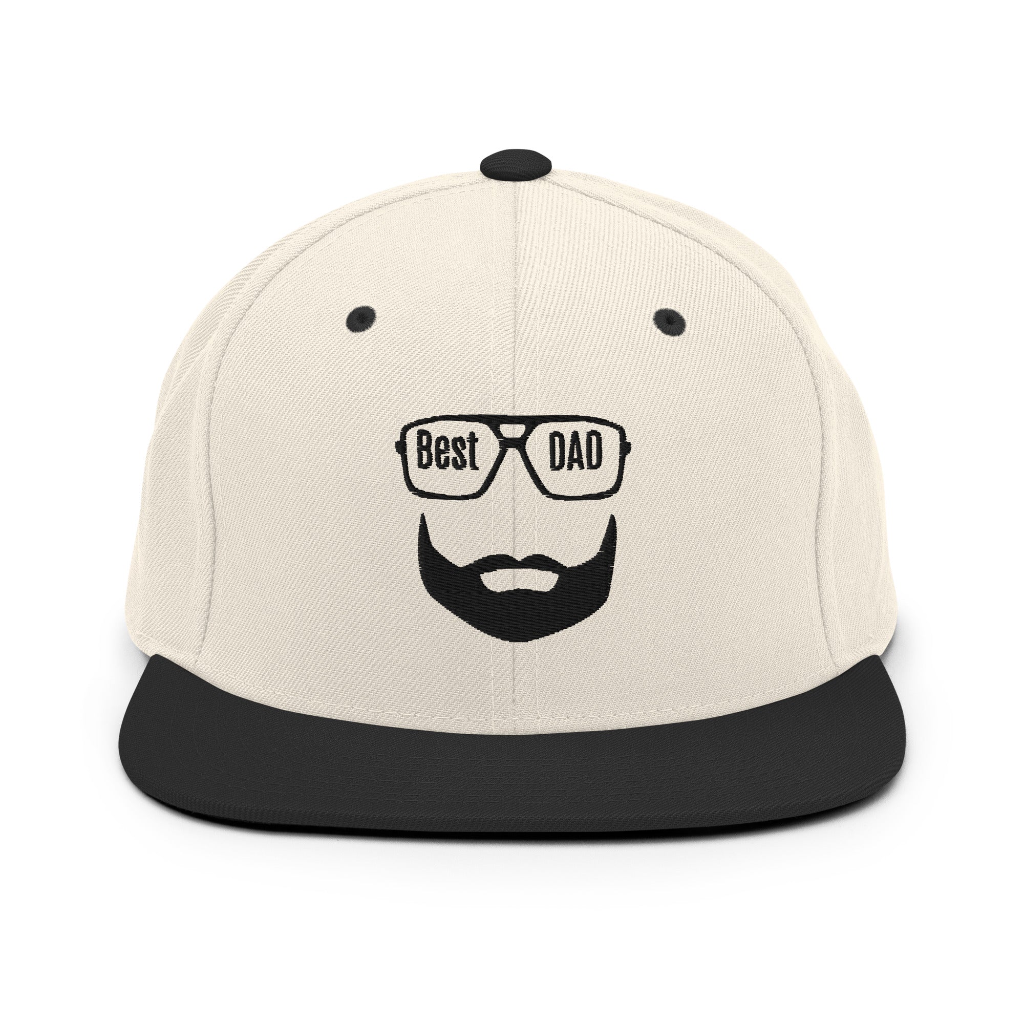 Helle Snapback Kappe mit schwarzem Schirm und Best Dad Stickmotiv vorne