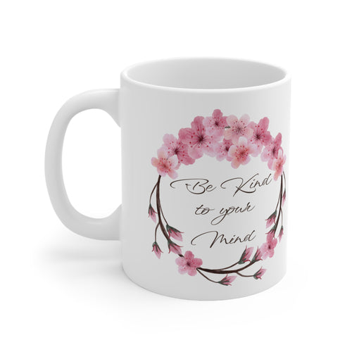 Florale Kaffeetasse mit rosa Aquarell Kirschblüten Design Seitenansicht