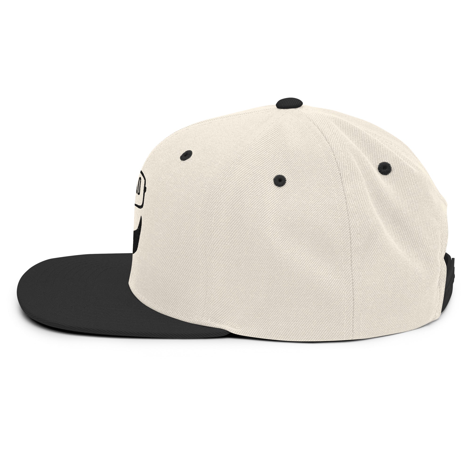 Profilansicht der strukturierten 6-Panel Snapback Kappe in Beige und Schwarz